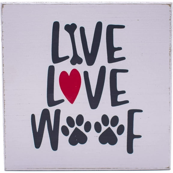 Live Love Woof - Rustic Canine Love Wooden Boxed Sign (6" X 6")