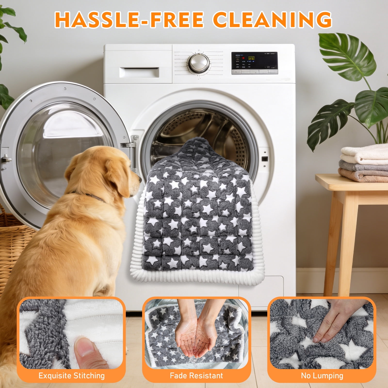Greatcool Washable Pet Mat (54"x24"), Flannel Soft Dog Bed Mat with Non-Slip Bottom & PP Cotton Filling, Fits for 45 Inch Dogs Crate, Cozy for Sofa, Floor, Yard & Lawn and car backseat(Stars Print)