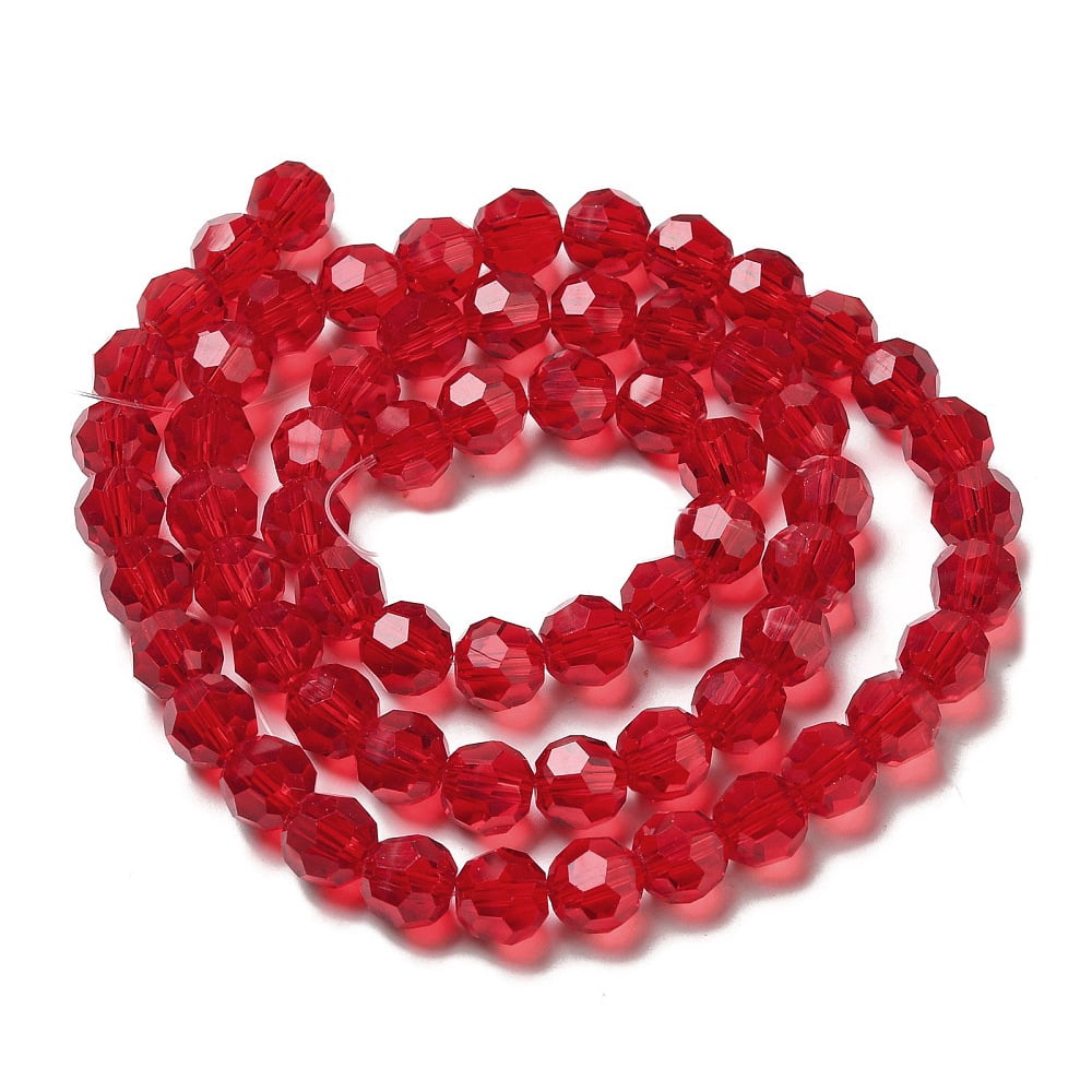 20 strand Transparent Glass Beads Faceted(32 Facets) Round FireBrick 8mm Hole: 1mm 65~67pcs/strand 49~50cm
