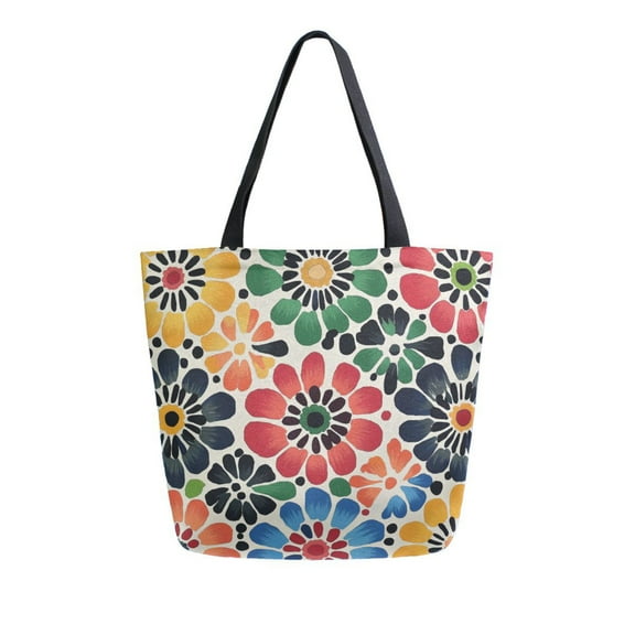 FORMRS Womens Canvas Tote Bag with Zipper Inner Pocket Shoulder Handbag, Dark Floral