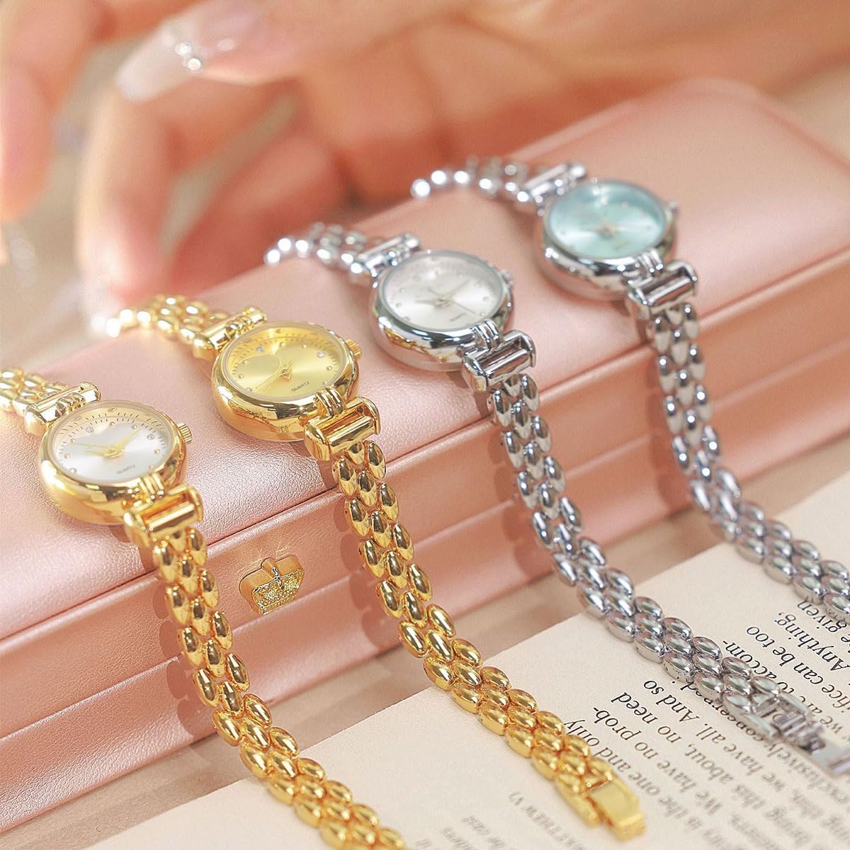 Petite Womens Round Simple Wrist Watch Fashion Dress Diamond Female Watches for Ladies Analog Quartz Stainless Steel Waterproof Watch