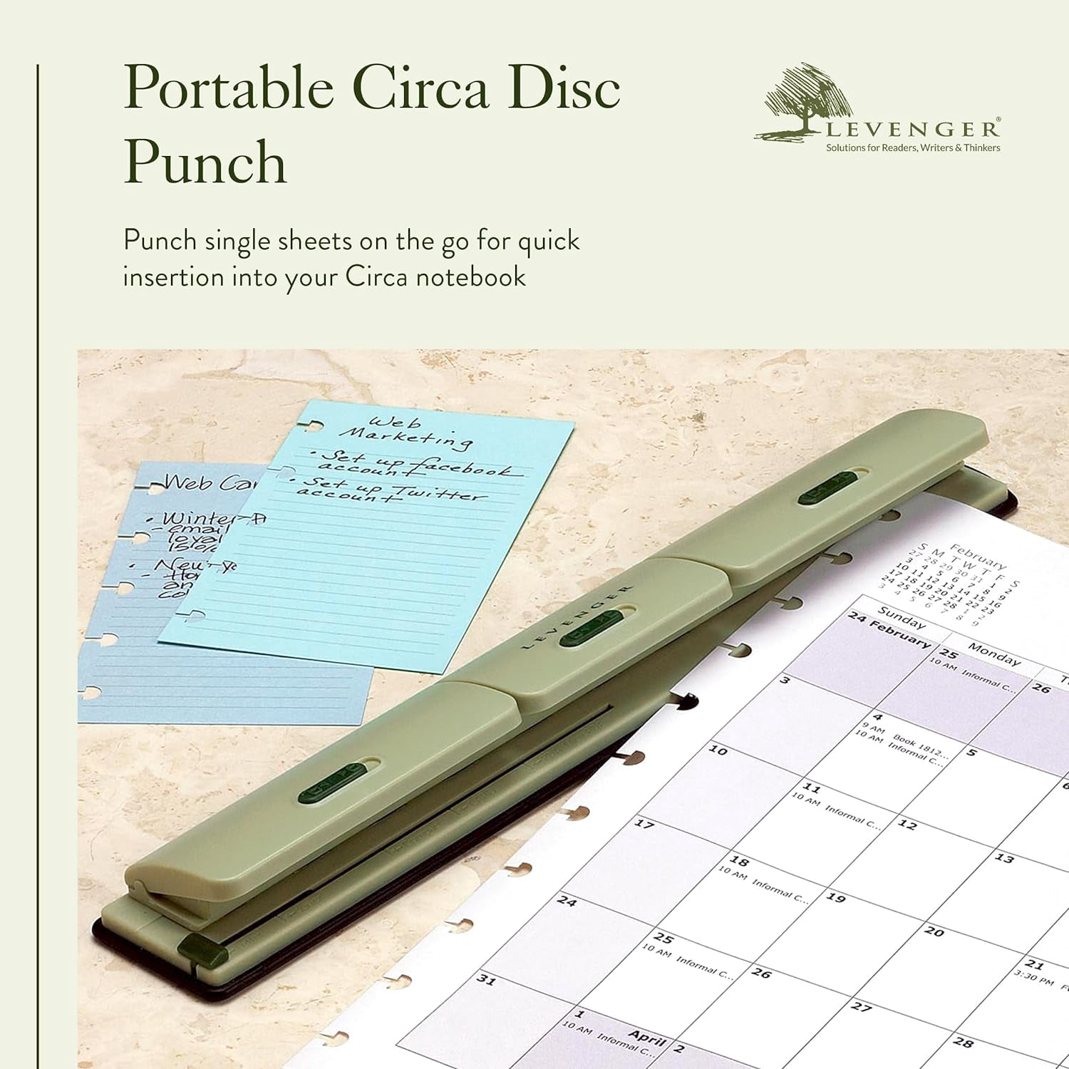 Circa 1-2-3 Portable Discbound Hole Punch, Heavy-Duty Mini Paper Puncher for Disc Notebooks, Business Home Office Supplies
