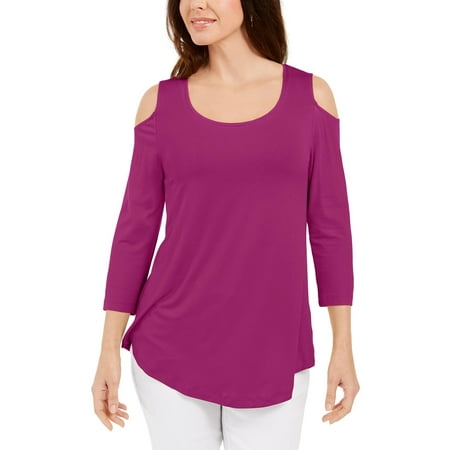 JM Women's Collection Cold-Shoulder Top Purple Size Extra Large