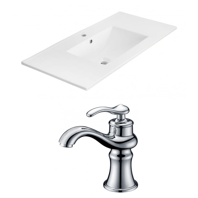 American Imaginations 23.75-in. W 1 Hole Ceramic Top Set In White Color - Overflow Drain Incl. AI-15862
