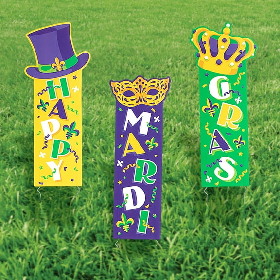 Mardi Gras Vertical Yard Signs - 3 Pieces