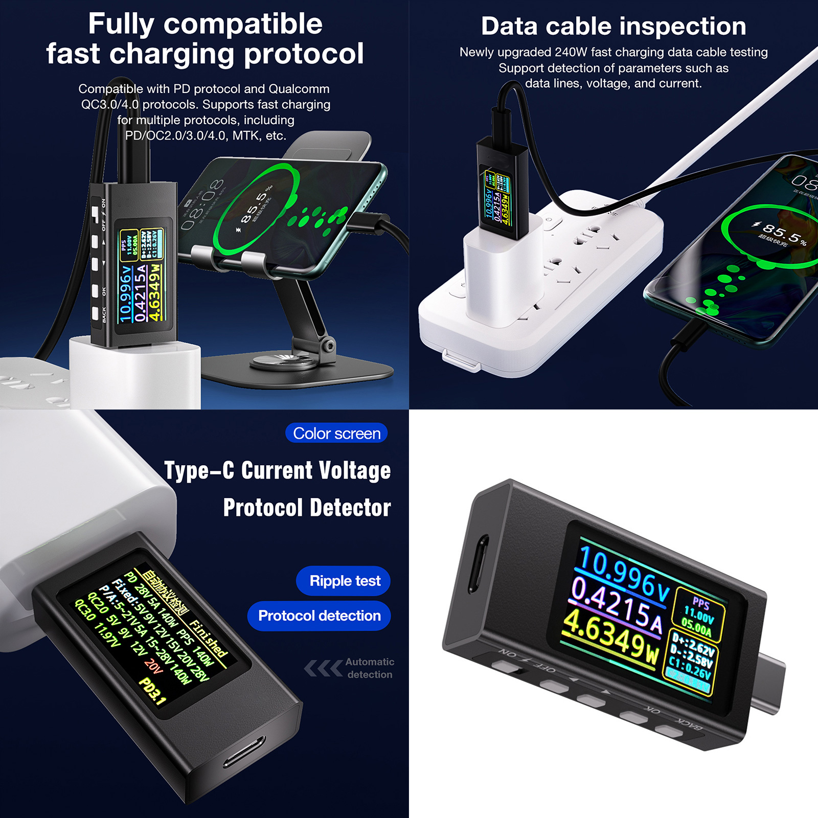 Portable USB C Protocols Analyzers Voltages Current Tester Real Time Monitoring Aluminum Digital Ammeter Voltmeter