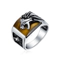 thumbnail image 2 of Bling Jewelry Mens Mens Silver Ring with Black Onyx and Tiger Eye Lion Head Handmade in Turkey, 2 of 6