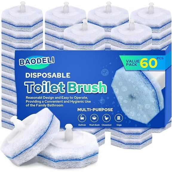 BAODELI Disposable Toilet Brush. Bathroom Cleaning. 60Pcs Disposable Bowl Cleaners Compatible with Most Toilet Brushes