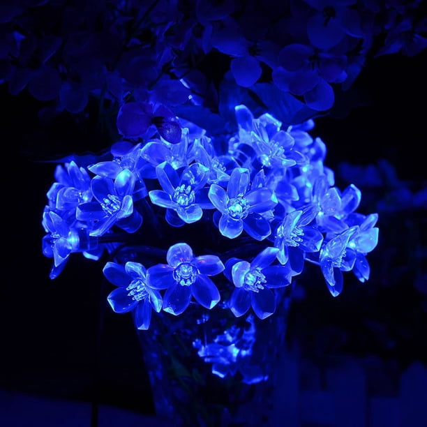Luces de hadas de flor de durazno para exteriores con energía solar, 50 LED, 7 m, impermeables IP65, con 8 modos para interiores y exteriores, jardín, Navidad, terraza, patio, fiesta.