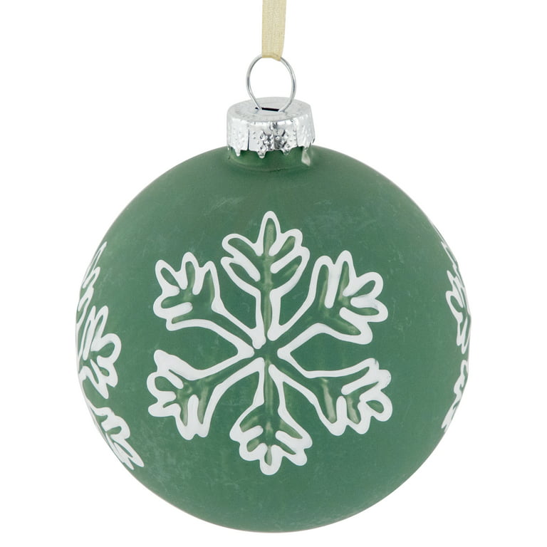 Northlight 4ct Green Velvet Glass Christmas Ball Ornaments with Gold  Snowflakes 3 (80mm) 