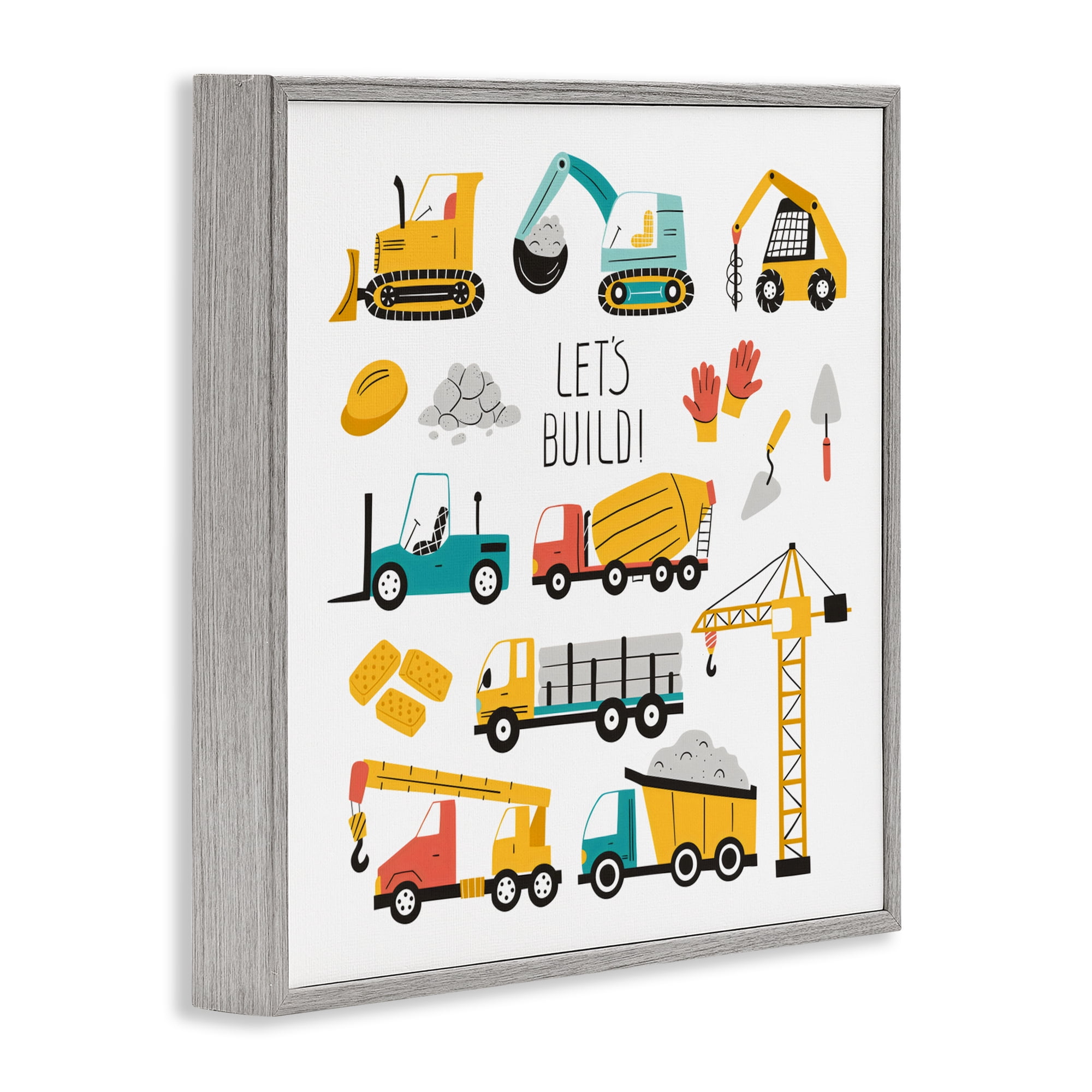 Stupell Industries Let's Build Various Construction Trucks Gray Framed Giclee Art, design by Creative Studio
