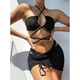 thumbnail image 6 of 3 Pieces Set Swimsuit Women High Waist Swimwear Sexy Lace Up Micro Bikini Set With Skirt Solid Beachwear Bathing Suit, 6 of 7
