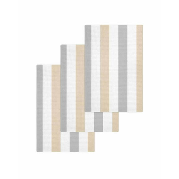 Beige Grey Striped Kitchen Dish Towels for Drying Dishes Set of 3, Geometric Vertical Stripes White Waffle Weave Microfiber Terry Hand Tea Bathroom Towels Quick Dry & Absorbent Towel 15.7x23.6