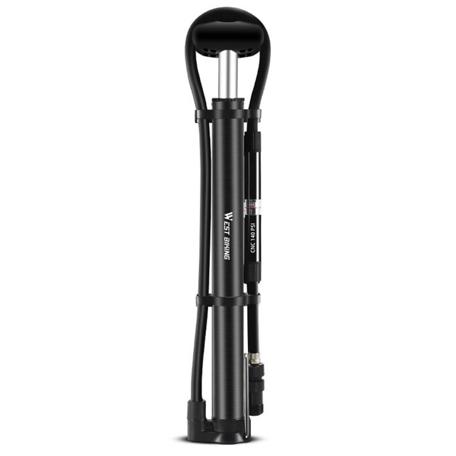 WEST BIKING Mini Bicycle Inflator 140PSI Portable Mountain and Road Bike Tire Pump with Pressure Gauge for Presta and Schrader Valves, Front Fork and Rear Suspension Tire Balls