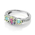 thumbnail image 4 of Gem Stone King 10K White Gold Mercury Mist Mystic Topaz and White Lab Grown Diamond 3 Stone Engagement Ring for Women (2.14 Cttw, Oval Gemstone Birthstone, Available in Size 5, 6, 7, 8, 9), 4 of 6