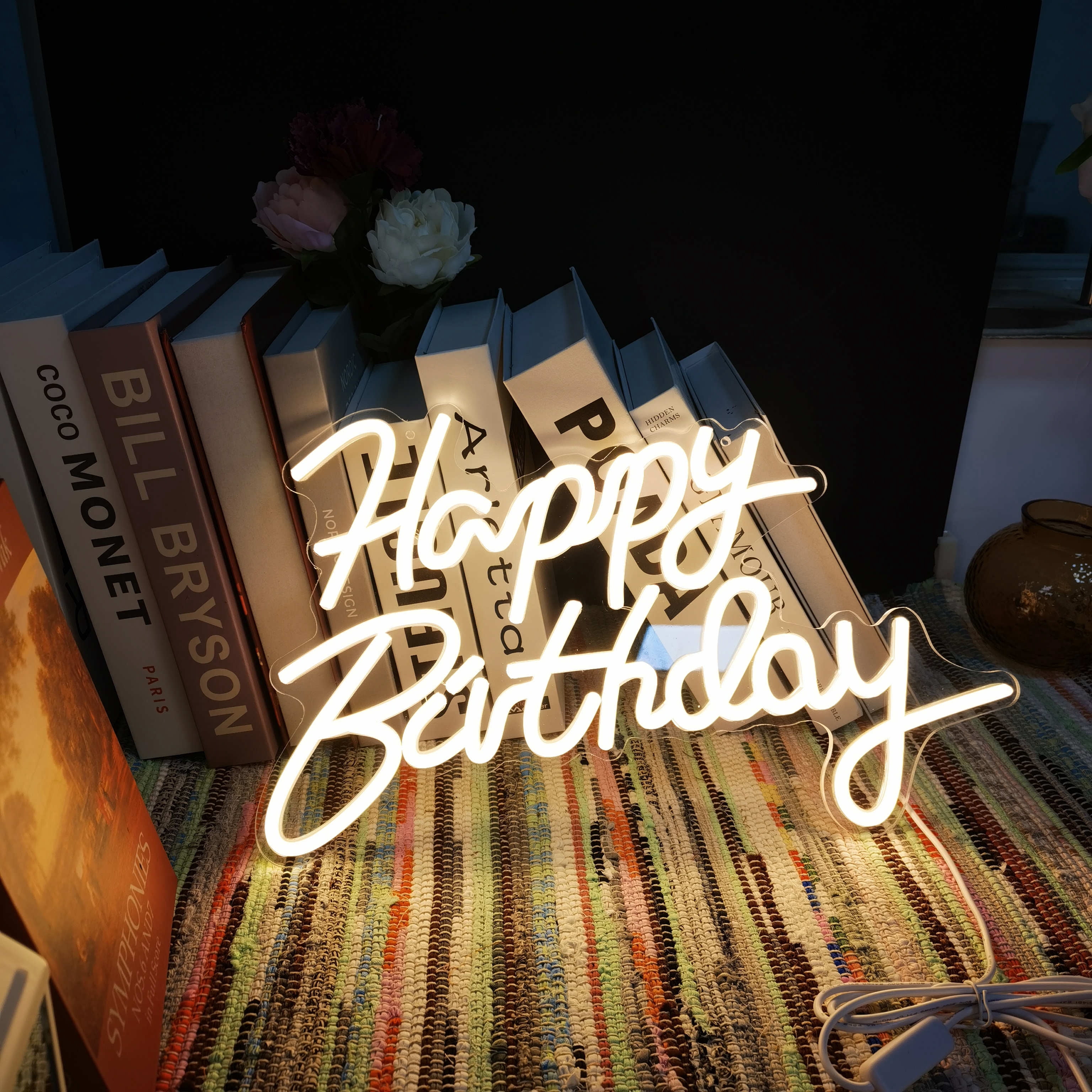 CTTNLS Happy Birthday Neon Sign For Wall Decor, Reusable Happy Birthday Neon Light Sign For All Birthday Party Decoration Warm White 5v USB Operated Decorative For Backdrop Party Bedroom