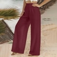 thumbnail image 4 of Ecqkame Linen Pants Women Wide Leg Elastic High Waist Pants Comfy Casual Loungewear Yoga Jogging Pants Wine XXL on Clearance, 4 of 5