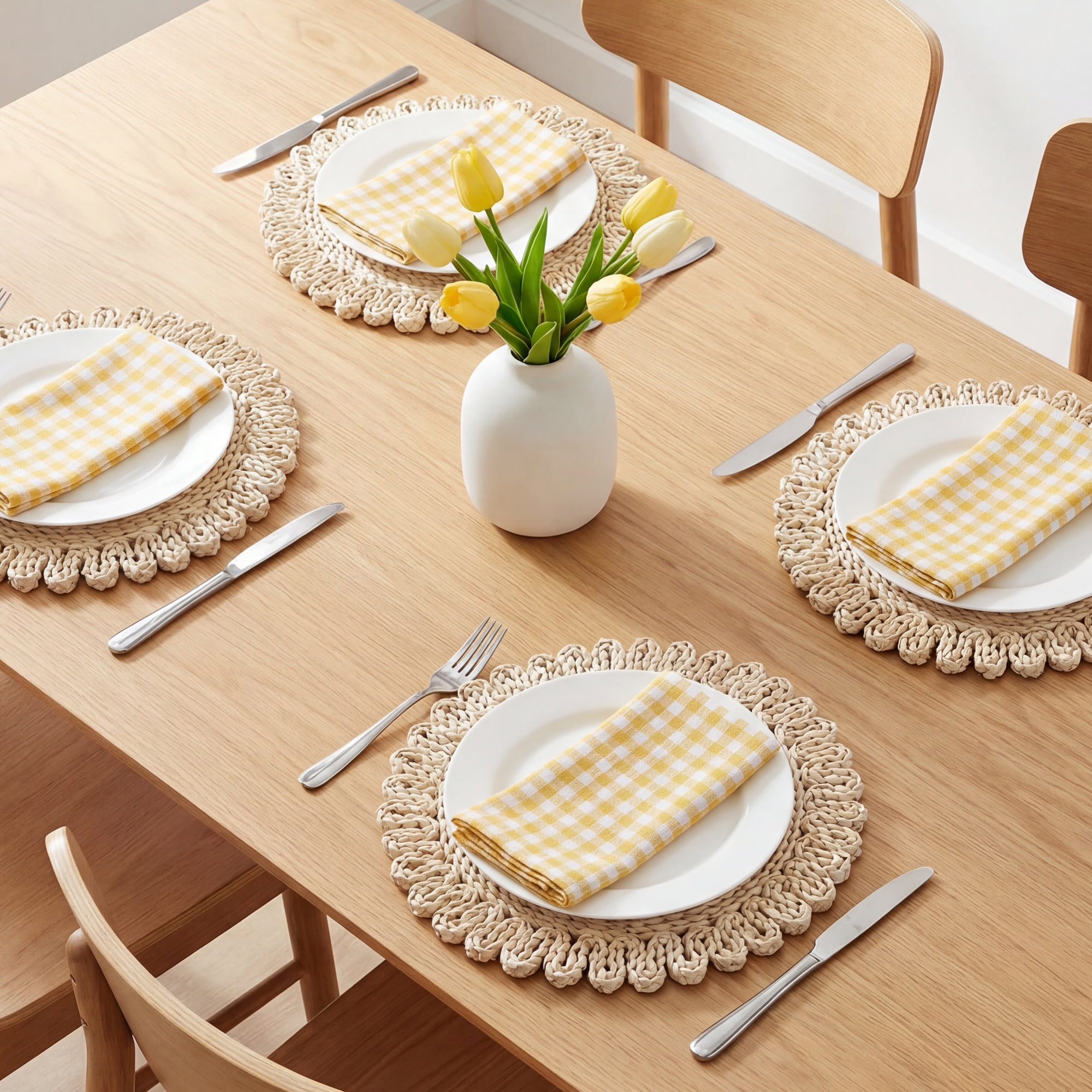 Unique Bargains 4pcs Round Placemats Oatmeal Ash 15"x15"