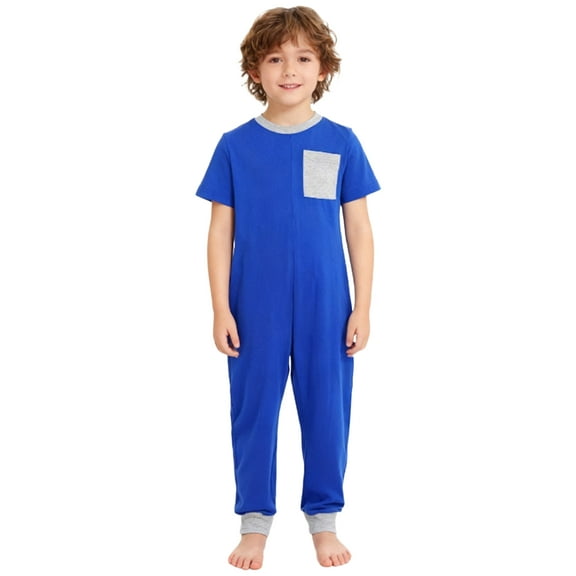 TiaoBug Boys Short Sleeve Zip Back Jumpsuit Special Needs Anti-Strip Romper Adaptive Clothing for Children Royal Blue 16