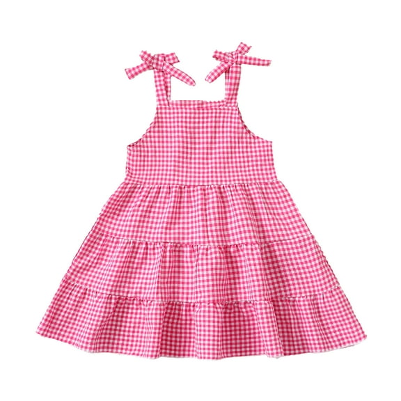 Little Girls Clothes 6T Girls Sleeveless Dress 7T Girls Suspender Plaid Dress Pink