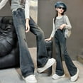 thumbnail image 6 of NAFUU Girls Wide Leg Pants Solid Color Bottom Stretch Denim Trousers With Flared Leg Casual Everyday Wear Outfit Slacks For Girls Sizes 8-9 Years, 6 of 9