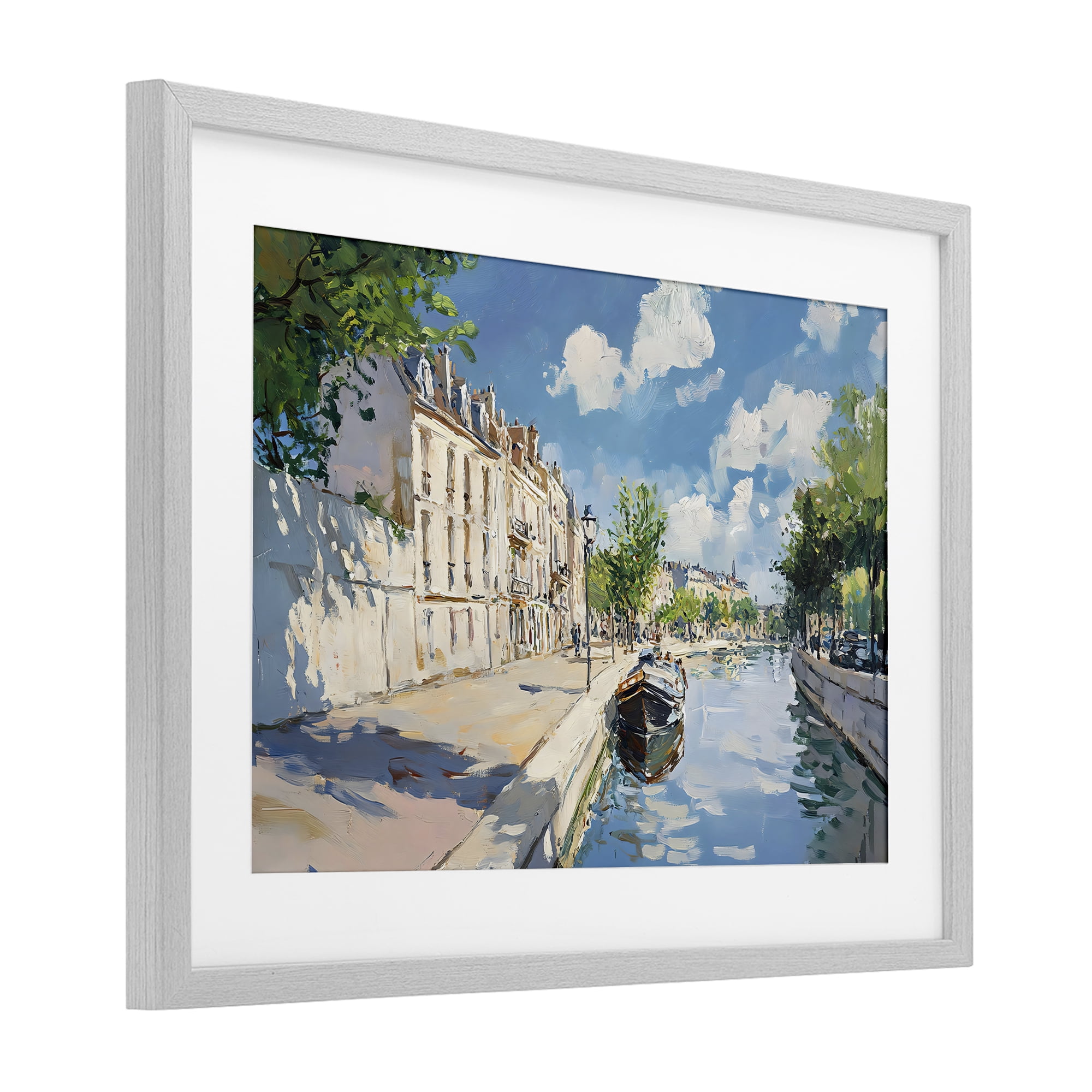 Stupell Industries Boat in Canal Summer Reflection Gray Framed Print Under Glass, design by Creative Studio