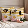 thumbnail image 2 of Flowers Bee Pillow Covers 2 Pack Spring Pink White Floral Yellow Dots Beige Stripes Pillowcase Waterproof Outdoor Throw Pillow Cover for Patio Garden Square Cushion 26”x26”, 2 of 9