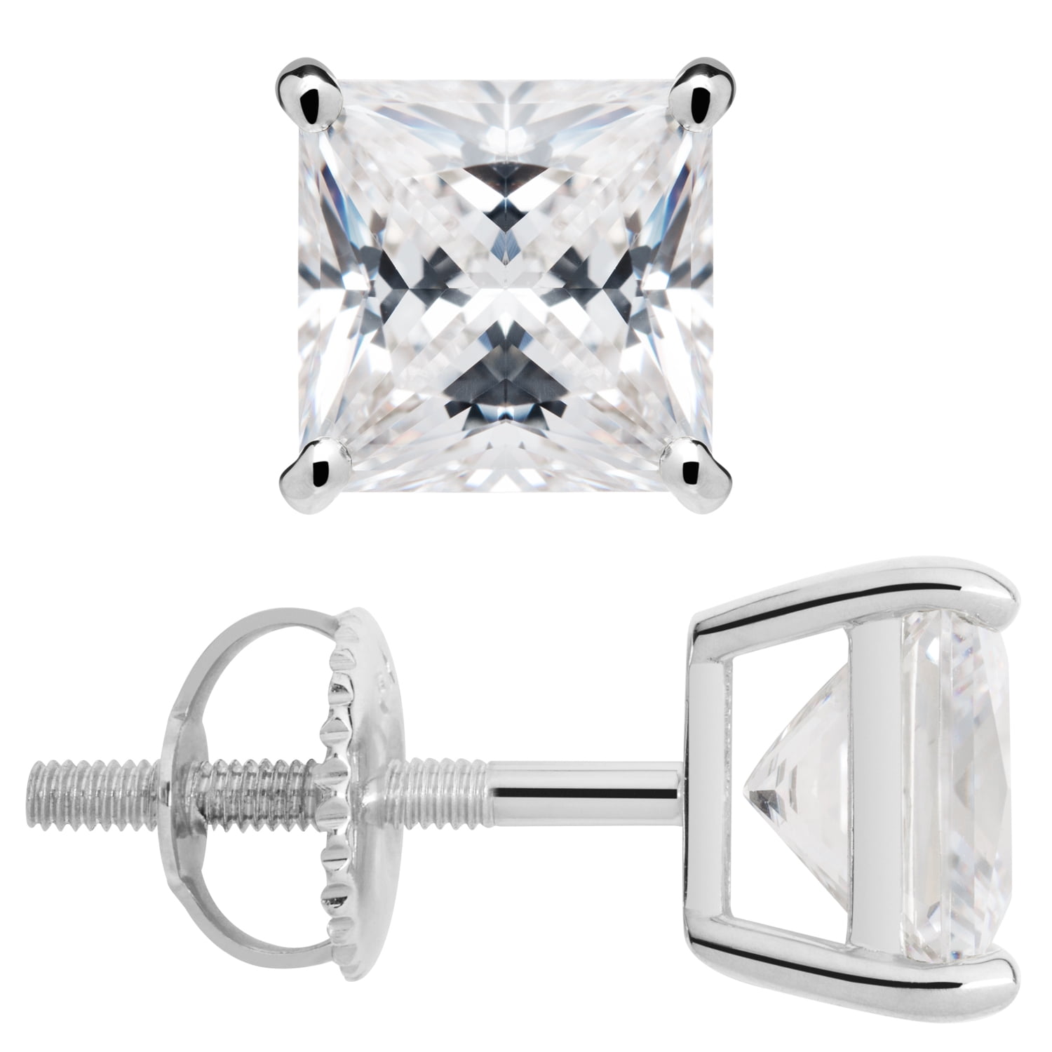 0.5 ct Princess Cut Solitaire Stud Earrings Solid 14k Real White Gold Screw Back 