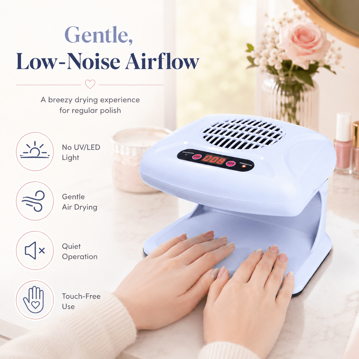 Nail Dryer Fan,300W Timing Air Nail Gel Fast Drying Curing Nail Fan Dryer for Regular Polish, Hot & Cold Wind Nail Blower Dryer for Manicure Salon and Daily Home Use