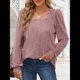 thumbnail image 4 of Camisas Tipo Túnica para Mujer, Camisas Holgadas de Larga, Camisas de Cuello Cuadrado Rosa M, 4 of 8