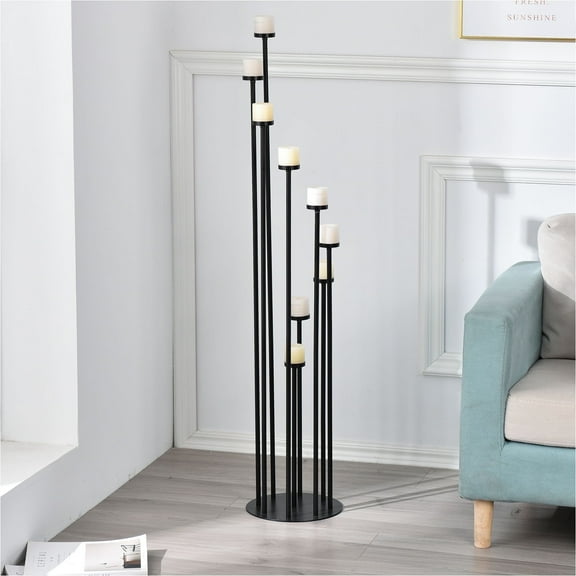 9 Candle Black Metal Wedding Birthday Party Tall Floor Candelabra Candlestick