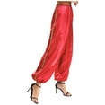 thumbnail image 4 of iiniim Women's Belly Dance Pants High Waist Gold Trim Bloomers Arabian Costume Lantern Pants Red S, 4 of 7