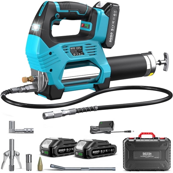 Seesii Cordless Grease Gun 12000 PSI Brushless Motor 2-in-1 Electric Grease Gun Kit 6.7 oz/min, 2 * Batteries and Charger, 40” Hose ,Battery Operated Grease Gun with LED Light