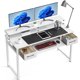 thumbnail image 1 of Study Desk Work Desk with Monitor Shelf, Writing Desk with Storage for Home Office, White My Lux Decor Round, 1 of 4