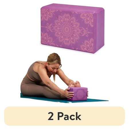 (2 pack) Gaiam Printed Fashion Yoga Block, Made from Sturdy Foam, Pink