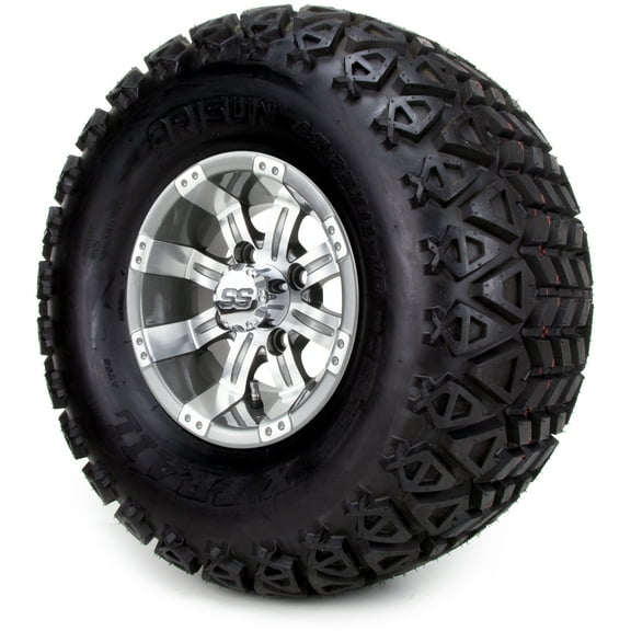 10" Gunmetal Vampire Golf Cart Wheels and All Terrain Tires Combo Set of 4