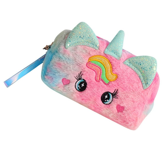 MEIBUTYUP Blue Plush Toiletry Bag with Zipper for Easy Carry and Cosmetic Organization