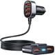 thumbnail image 1 of Adaptador de cargador USB para auto de 5 puertos para múltiples dispositivos, multipuerto de 12 V, adaptador para encendedor de cigarrillos con cable de 5 pies para carga en el asiento trasero (negro, 1 of 5