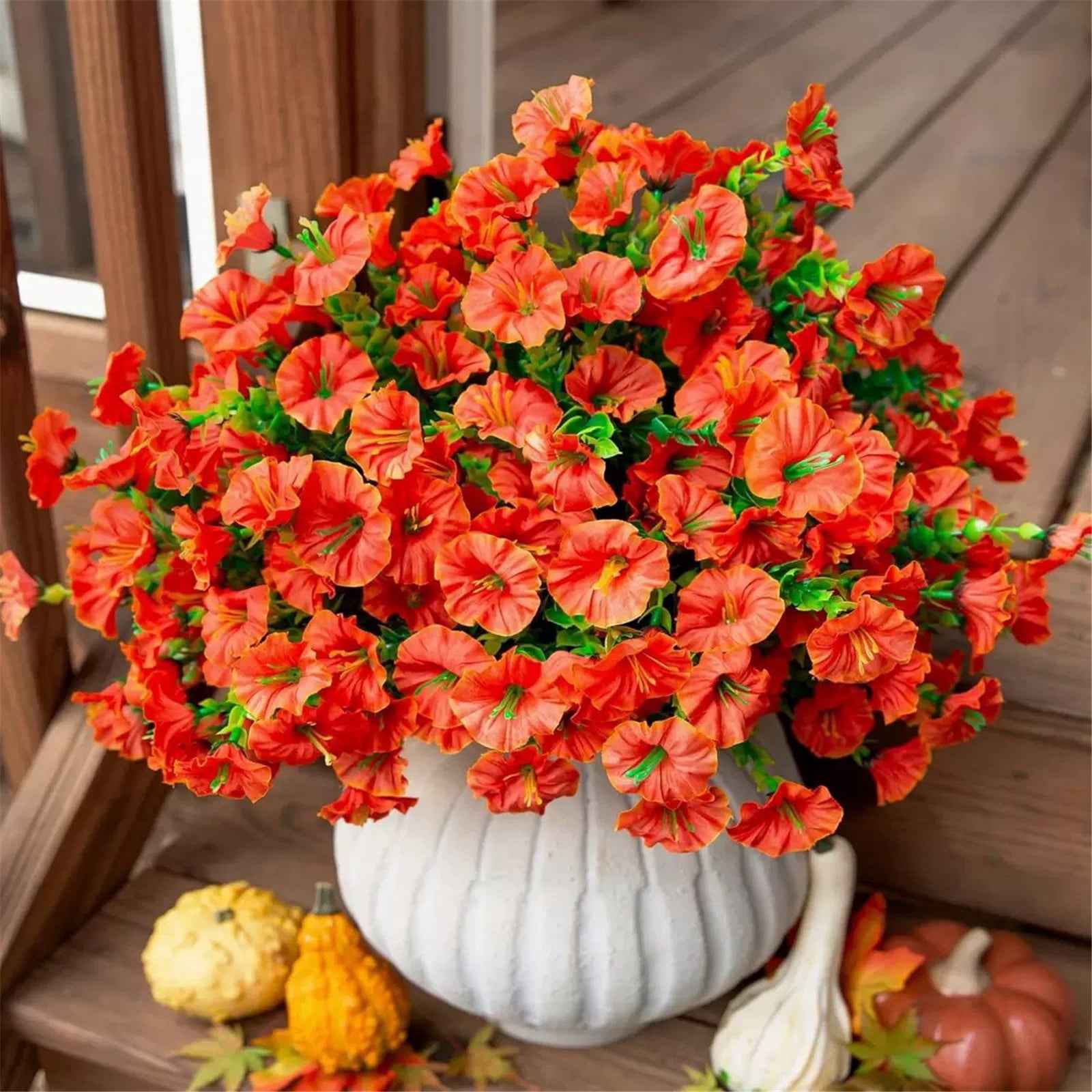 PPKVUFD Artificial Flowers for Outdoors Fake Plants Outside Decoration, 1 Bundles Silk Colorful Morning Glory with Eucalyptus UV Resistant Realistic Faux Flowers for Planter Porch Patio Yard Garden