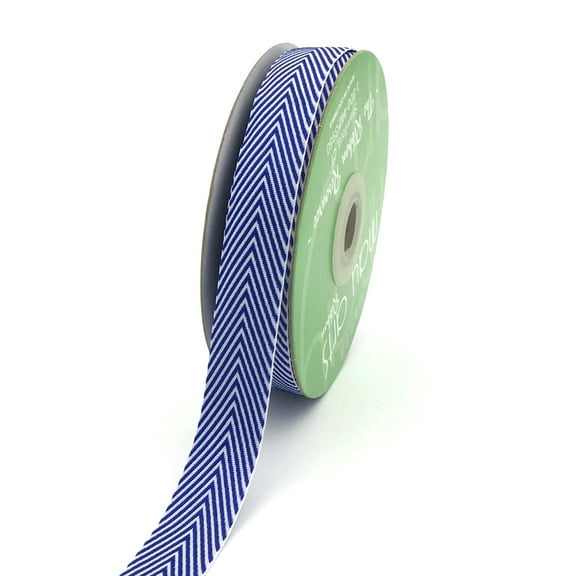 3/4 Inch Navy Blue & White Chevron Ribbon, 75 Feet Bulk Ribbon Roll