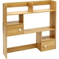 thumbnail image 6 of Desktop Bookshelf, Office Countertop Storage Hutch Desktop Display Shelf Rack with Closed Cabinet, Office Supplies Desk Organizer Wood Desktop Hutch Bookshelf for Dorm Office (Pine Color), 6 of 7