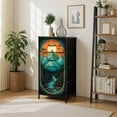thumbnail image 7 of Western Dresser for Bedroom with 4 Storage Drawers Vintage Mountain Landscape River Pine Forest Glowing Sun Retro Color Dressers Chest of Drawers Steel Framed Fabric Closet Organizers for Entryway, 7 of 7