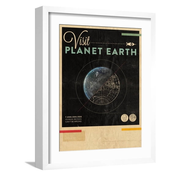 Art.com Visit Planet Earth Art Print by Hannes Beer, White Frame Wall Art, 17" x 21"