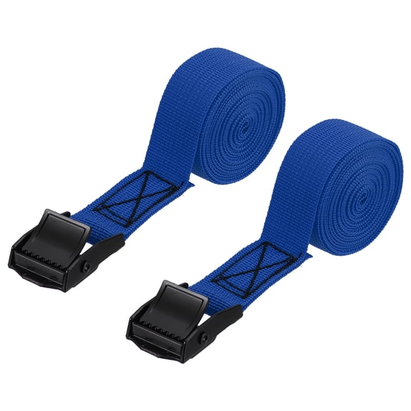 Uxcell Lashing Strap with Cam Buckles 1" x 5ft Tie Down 2Pcs Blue, Up to 551 lbs, Adjustable Heavy Duty Secure Cinch Straps, for Cargo Trucks Motorcycle Kayak Bicycles