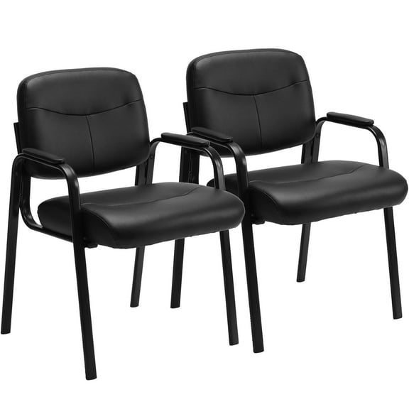 Office Guest Chairs Set of 2, PU Leather Reception Chairs with Padded Armrests, No Wheels, Stationary Visitor Seating for Lobby, Conference Room, Black
