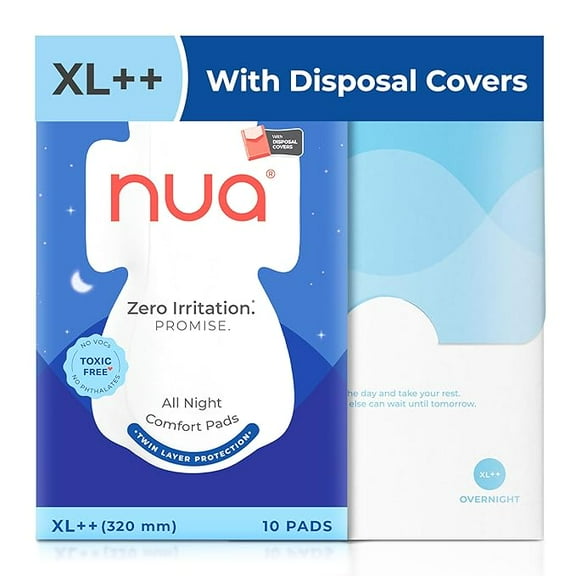 Nua All Night Comfort Sanitary Pads | Pack of 10 (XL   320mm)