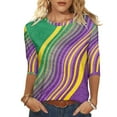 thumbnail image 2 of Gamivast Womens Mardi Gras Sweatshirts 3/4 Sleeve Striped Cute Pullover Loose Fitted Crewneck Tunic Dressy Tops Casual Carnival Party Outfits, 2 of 6