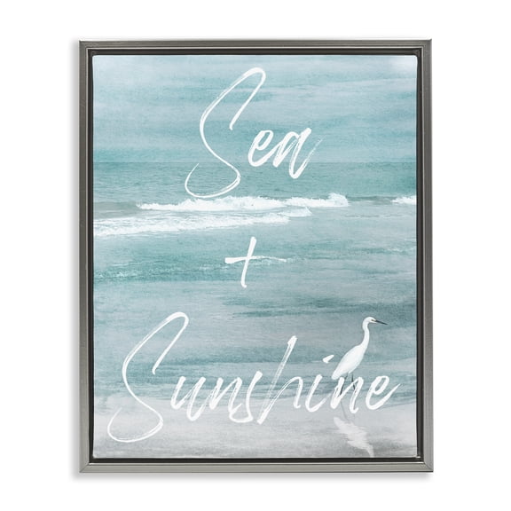 Stupell Industries Coastal Sea & Sunshine Phrase Gray Floating Frame Canvas Art, 17 x 21, by Christine Zalewski