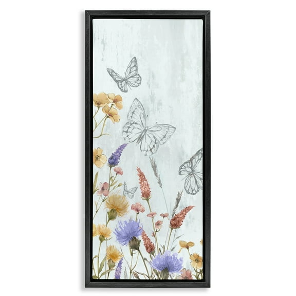 Stupell Industries Butterfly Outlines & Florals Plants & Flowers Painting Black Floater Framed Canvas Art Print Wall Art, 11 x 25