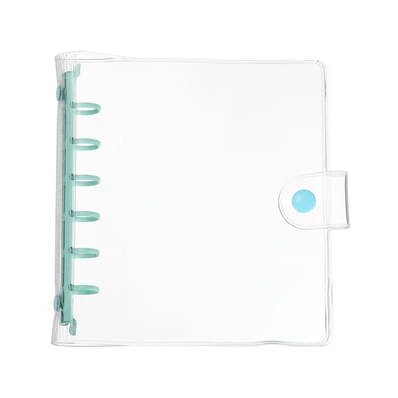 Uxcell A7 Binder Cover, Mini Square 6 Ring Transparent Soft PVC Refillable Notebook Shell with Snap Button Pockets Loose Leaf Journal Folders for Budget Planner, Blue Clip